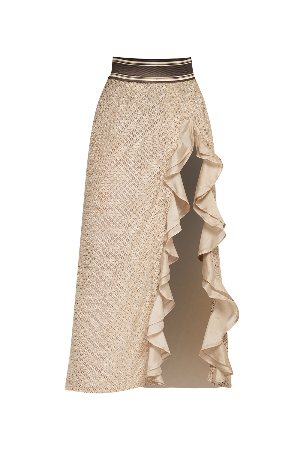 LONG COTTON MESH SKIRT WITH RUFFLES IN BEIGE – ESSENTIALS - Fashion Roots