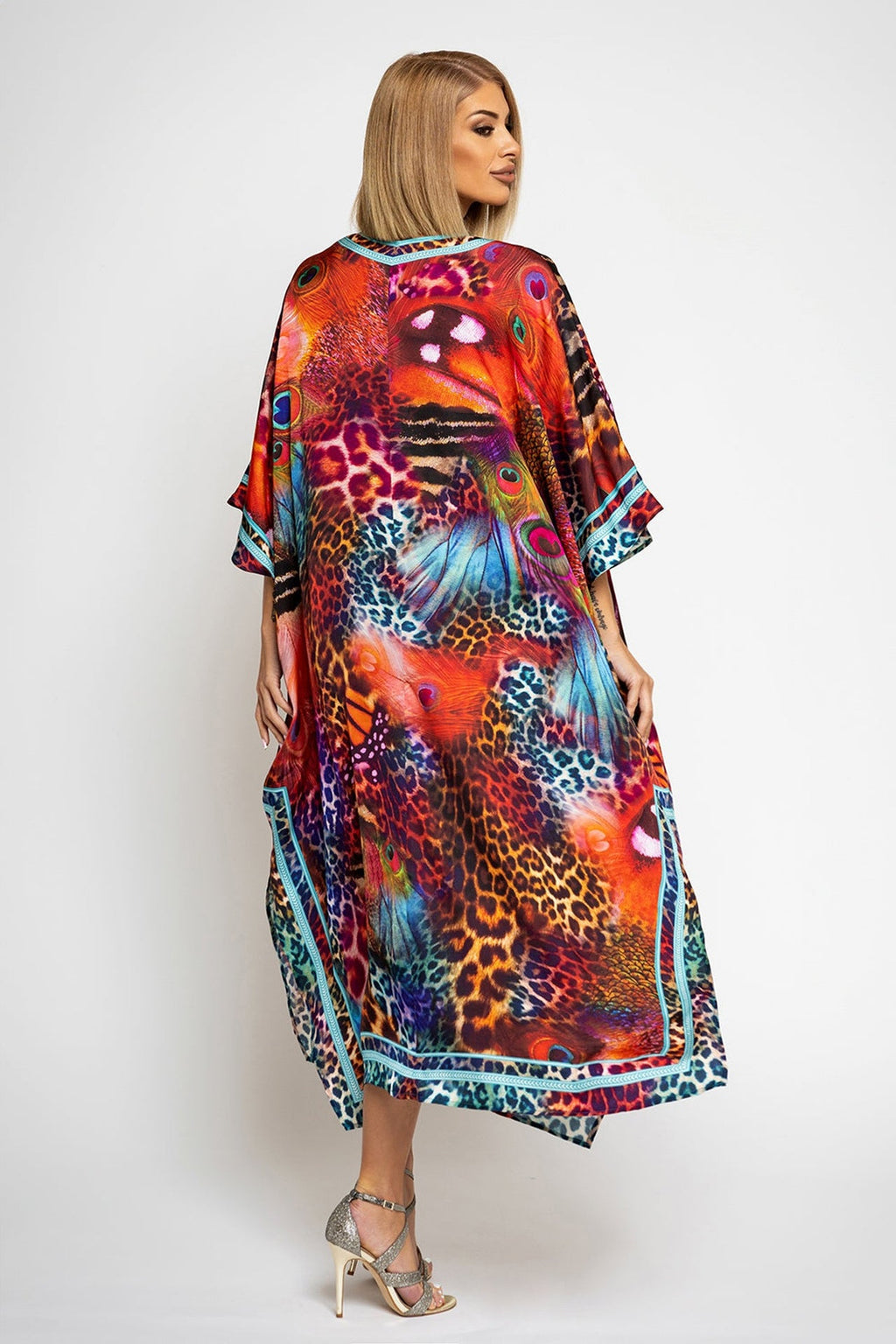 SATIN VISCOSE CAFTAN - LEO NEON WILD - Fashion Roots