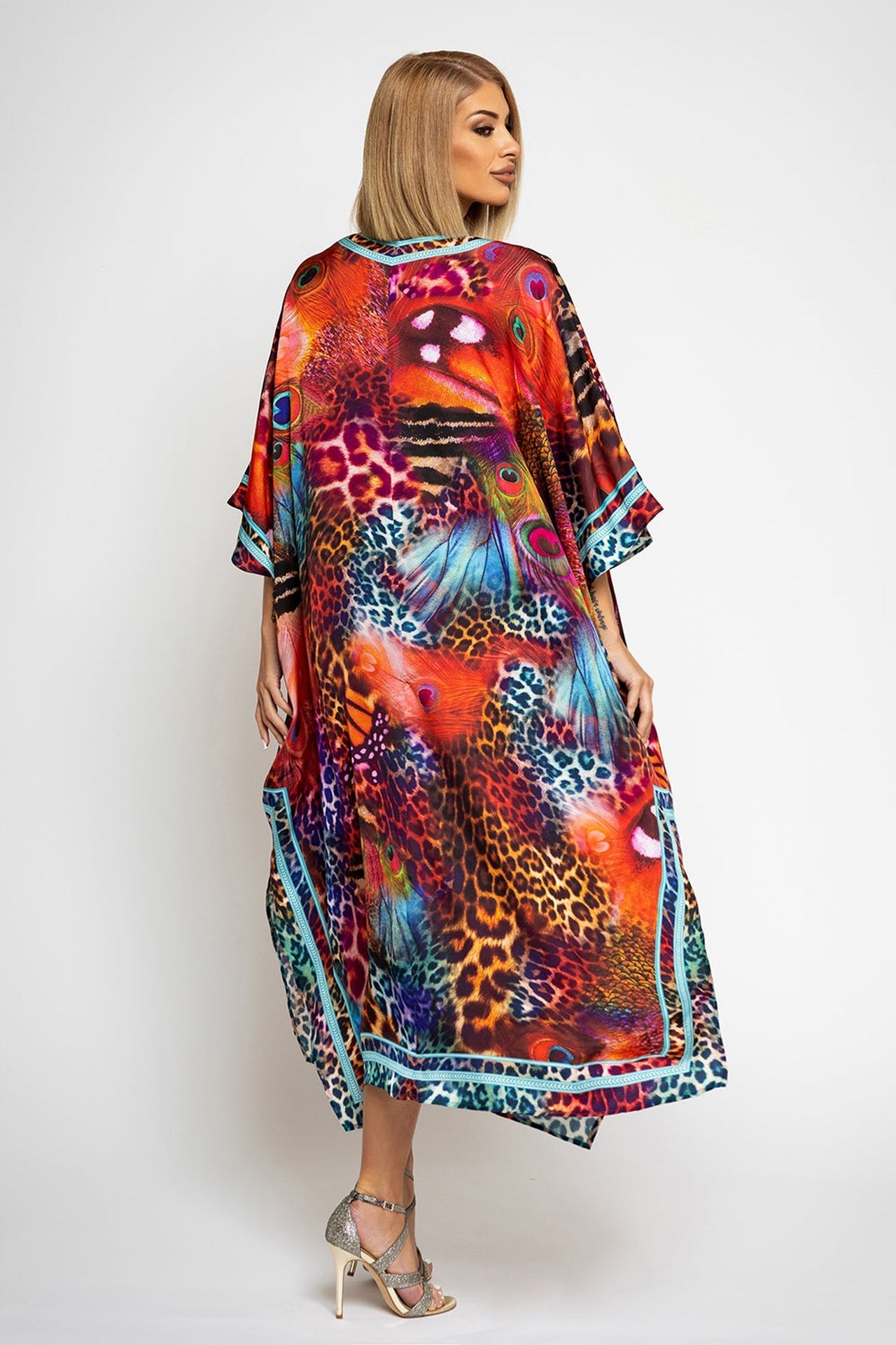 SATIN VISCOSE CAFTAN - LEO NEON WILD - Fashion Roots