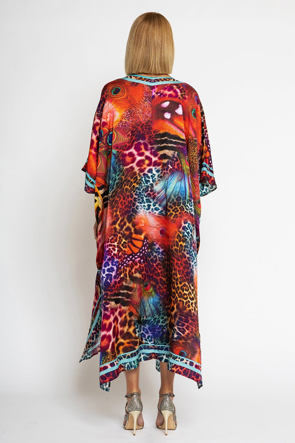 SATIN VISCOSE CAFTAN - LEO NEON WILD - Fashion Roots