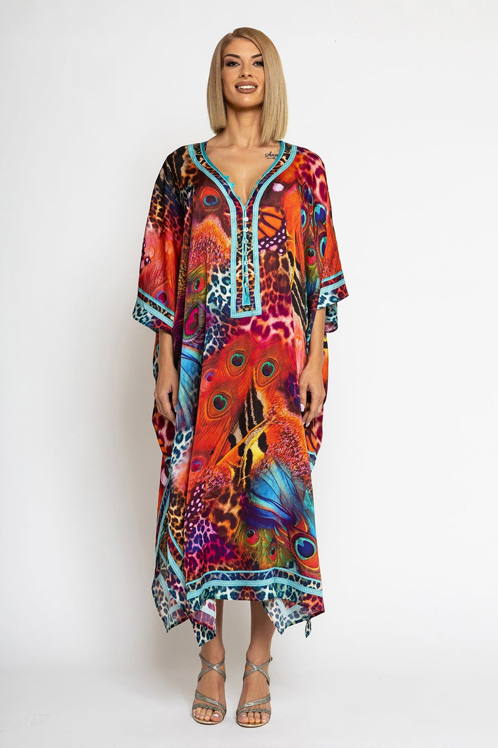 CAFTAN EN SATIN DE VISCOSE - LEO NEON WILD