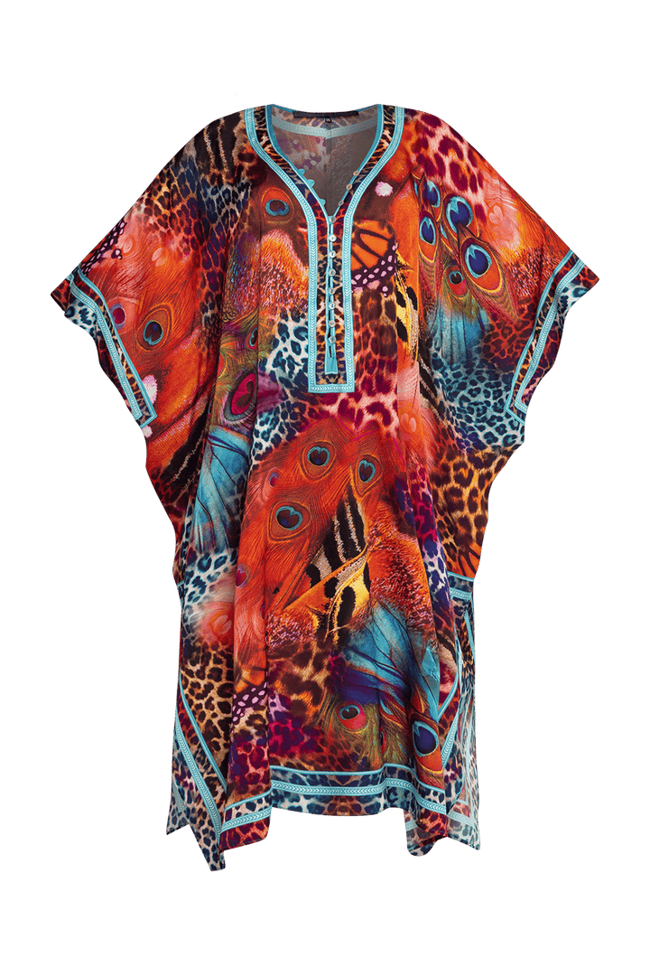 SATIN VISCOSE CAFTAN - LEO NEON WILD JIORO РОКЛЯ КАФТАН ОТ ВИСКОЗА - LEO NEON JIORO