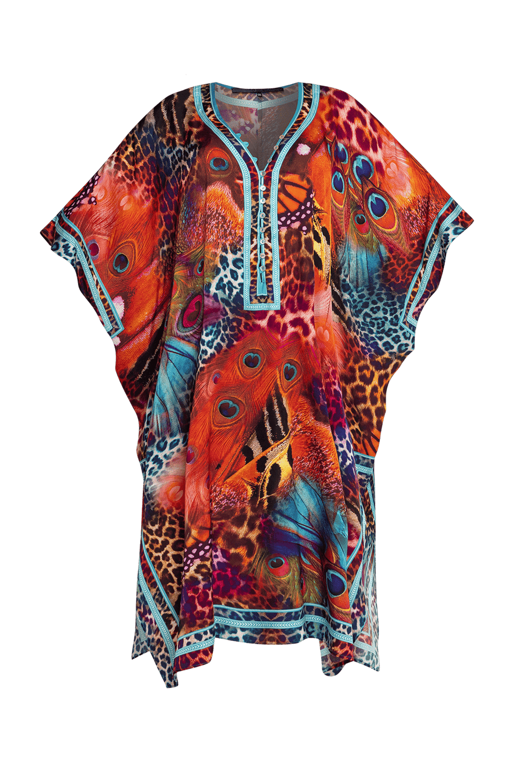 SATIN VISCOSE CAFTAN - LEO NEON WILD - Fashion Roots