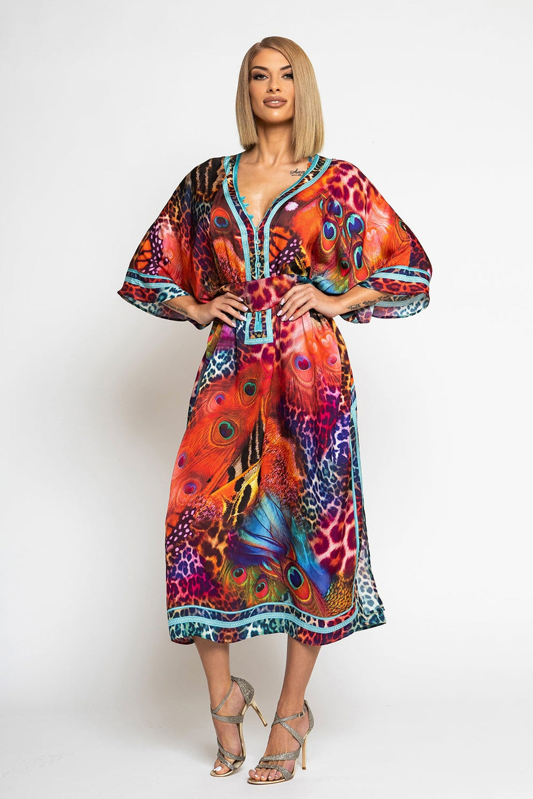 SATIN VISCOSE CAFTAN - LEO NEON WILD JIORO РОКЛЯ КАФТАН ОТ ВИСКОЗА - LEO NEON JIORO