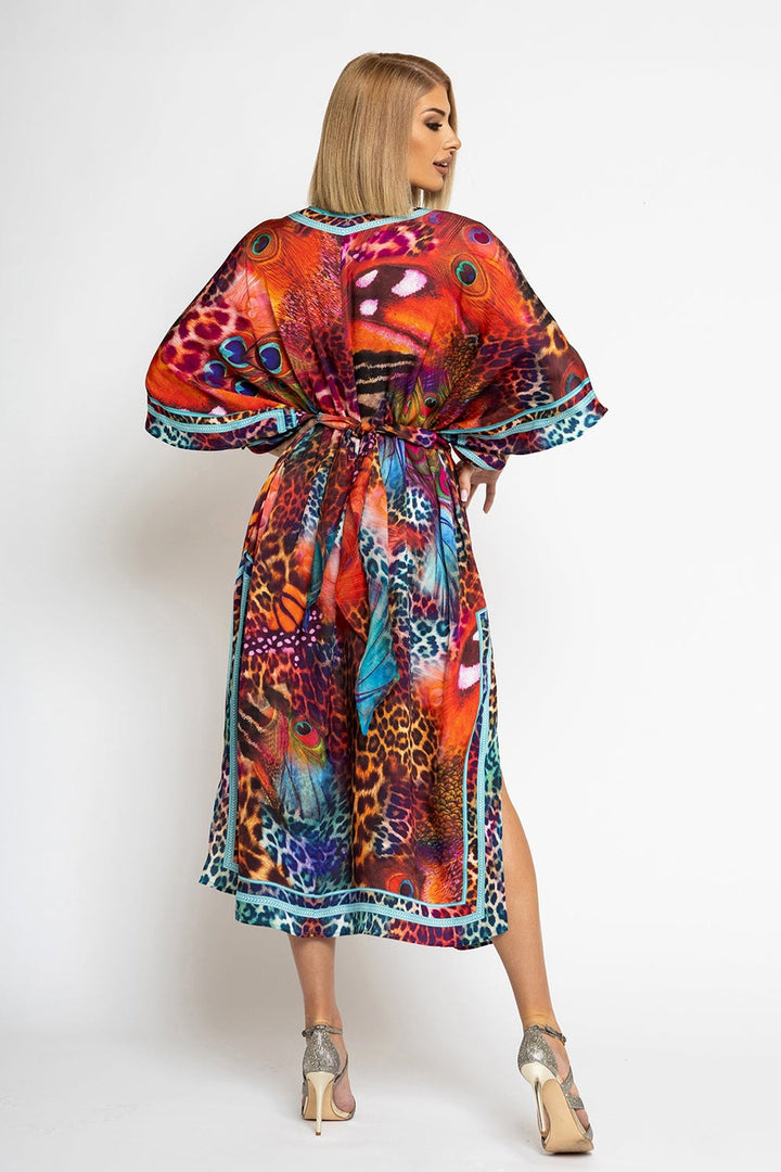 SATIN VISCOSE CAFTAN - LEO NEON WILD