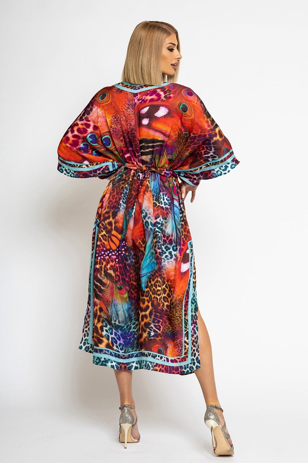 SATIN VISCOSE CAFTAN - LEO NEON WILD - Fashion Roots