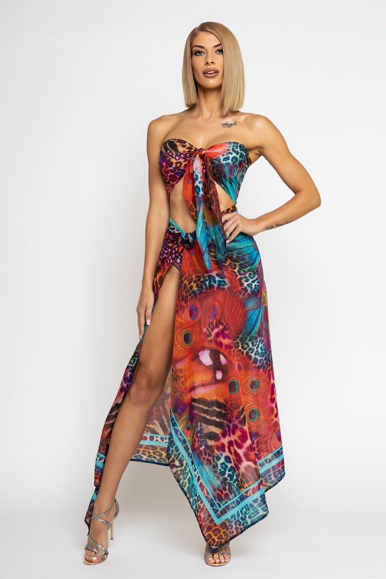 SILK AND COTTON PAREO AND SCARF SET - LEO NEON WILD JIORO СЕТ ПАРЕО И ШАЛ ОТ ПАМУК КОПРИН - LEO NEON JIORO