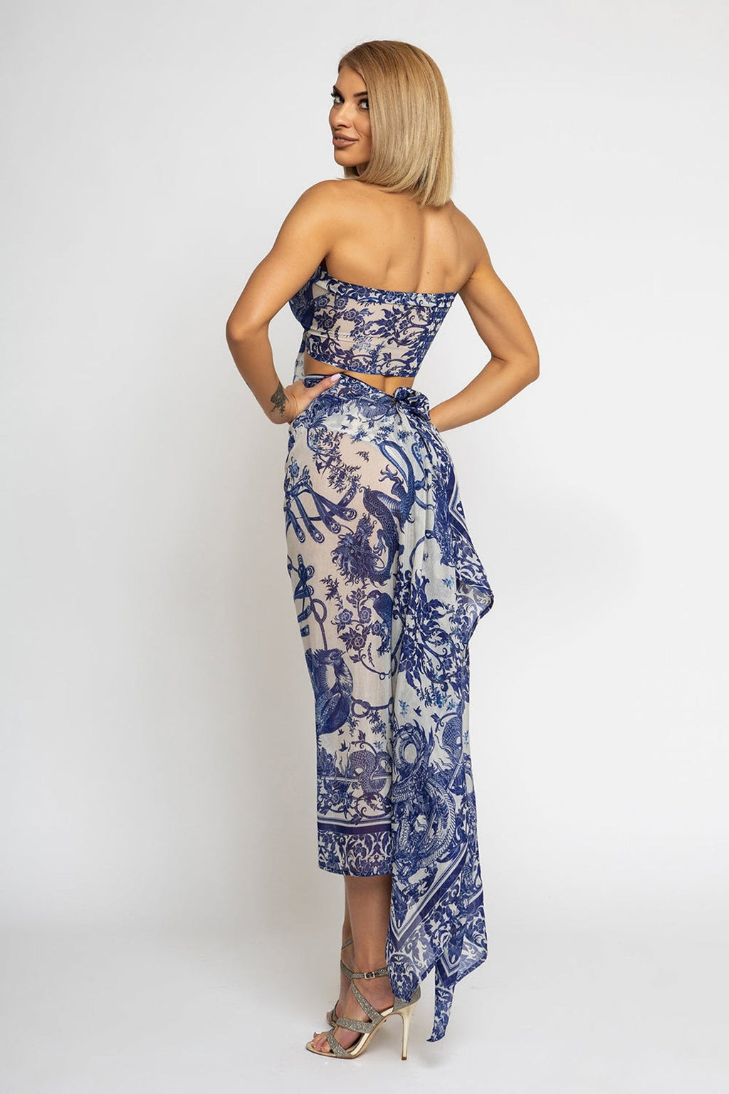 COTTON SILK PAREO AND SCARF SET - ASIA SKY