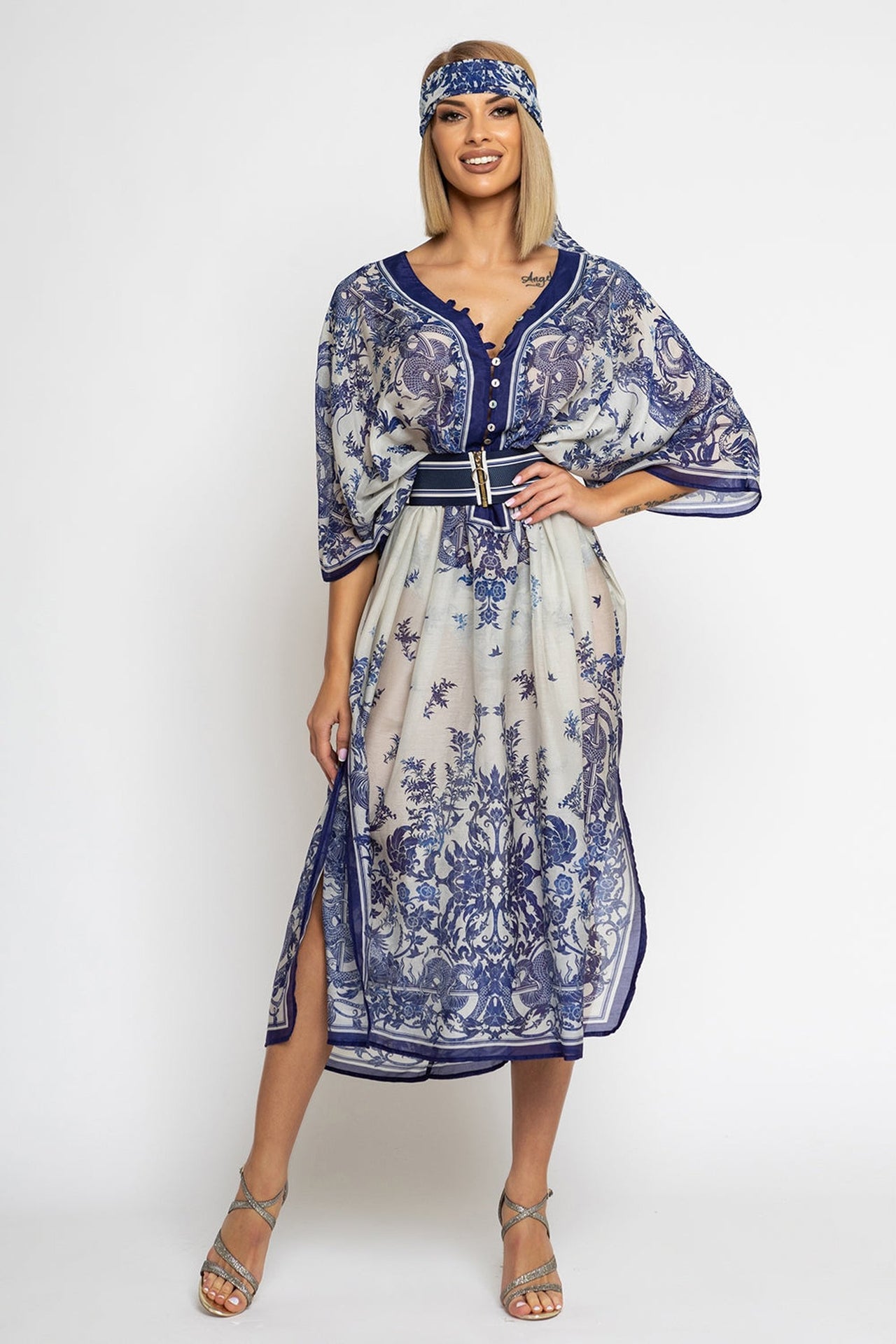 SILK COTTON CAFTAN - ASIA SKY - Fashion Roots