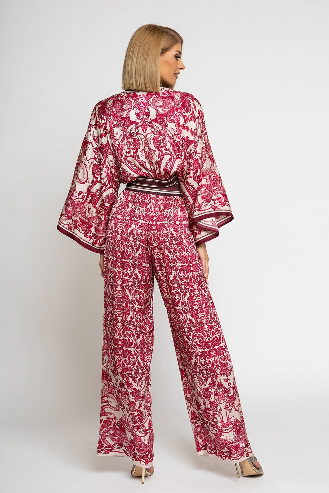ENSEMBLE PANTALON AMPLE ET ÉCHARPE EN VISCOSE - ASIA BORDEAUX