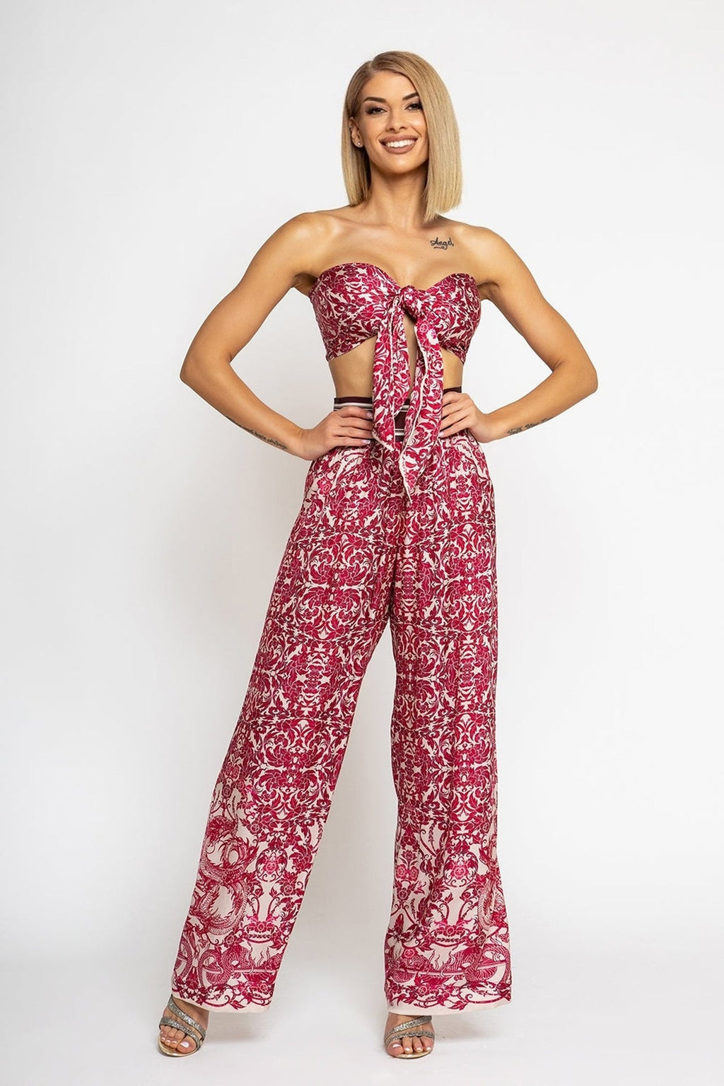 LOOSE PANTS AND VISCOSE SCARF SET - ASIA BORDEAUX JIORO СЕТ СВОБОДЕН ПАНТАЛОН И ШАЛ ОТ ВИСКОЗА - ASIA BORDEAUX JIORO