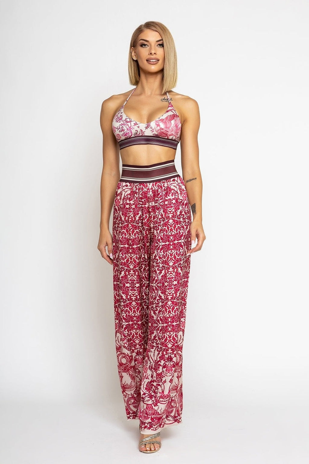 ENSEMBLE PANTALON AMPLE ET ÉCHARPE EN VISCOSE - ASIA BORDEAUX