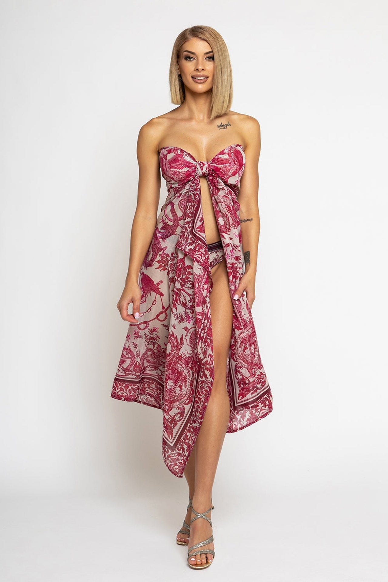 COTTON SILK PAREO AND SCARF SET - ASIA BORDEAUX JIORO СЕТ ПАРЕО И ШАЛ ОТ ПАМУК КОПРИНА - ASIA BORDEAUX JIORO