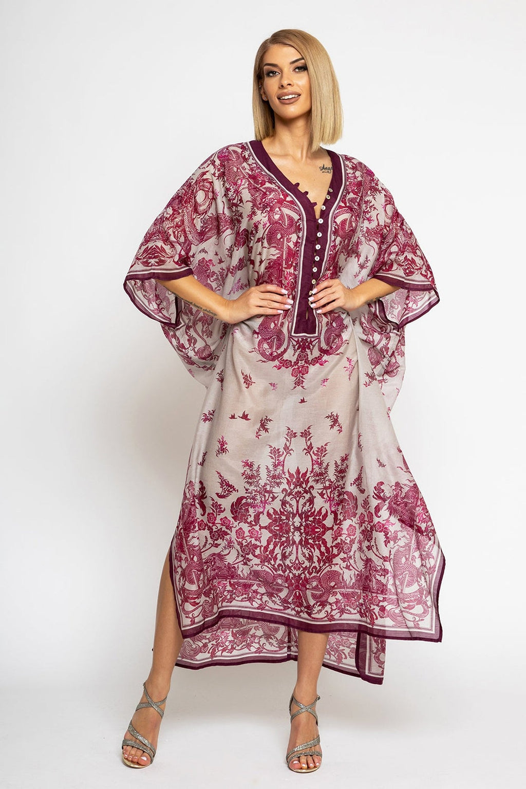 SILK COTTON CAFTAN - ASIA BORDEAUX - Fashion Roots