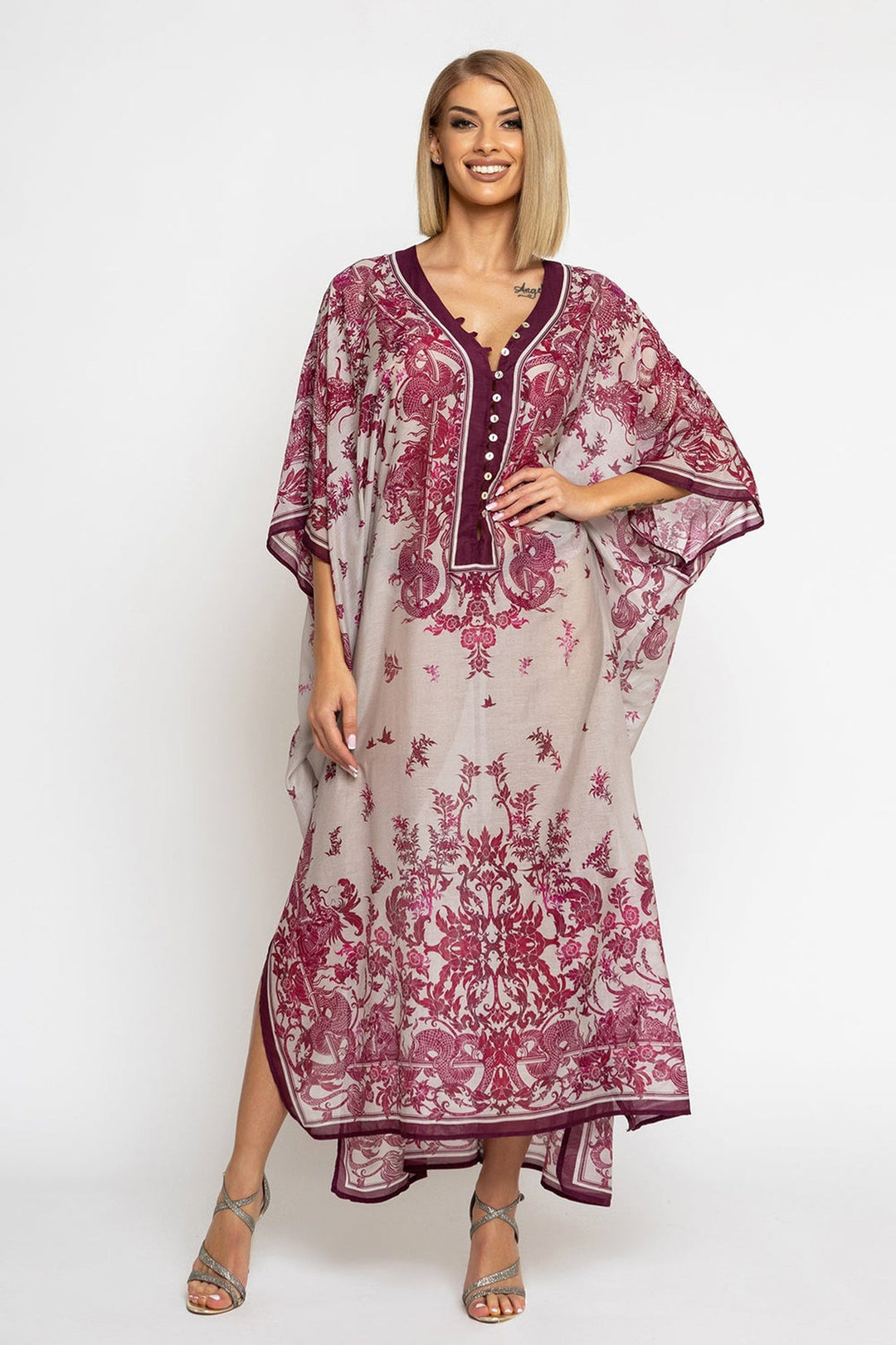 SILK COTTON CAFTAN - ASIA BORDEAUX - Fashion Roots