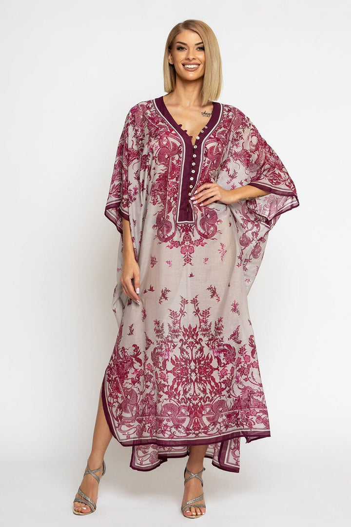 SILK COTTON CAFTAN - ASIA BORDEAUX - Fashion Roots
