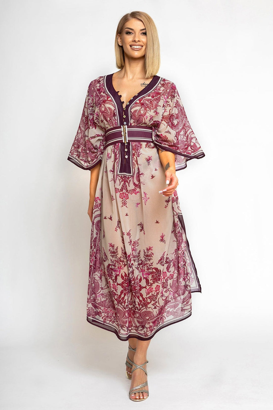 SILK COTTON CAFTAN - ASIA BORDEAUX - Fashion Roots
