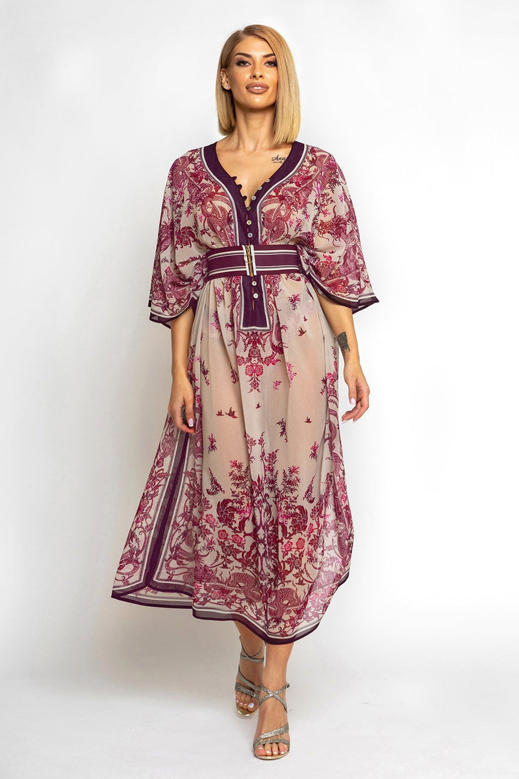 SILK COTTON CAFTAN - ASIA BORDEAUX - Fashion Roots
