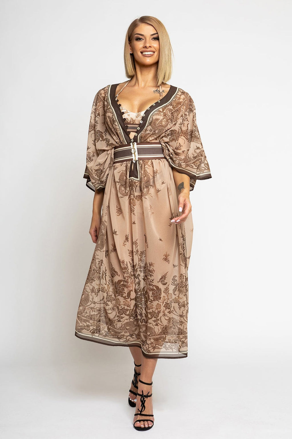SILK COTTON CAFTAN - ASIA BEIGE - Fashion Roots