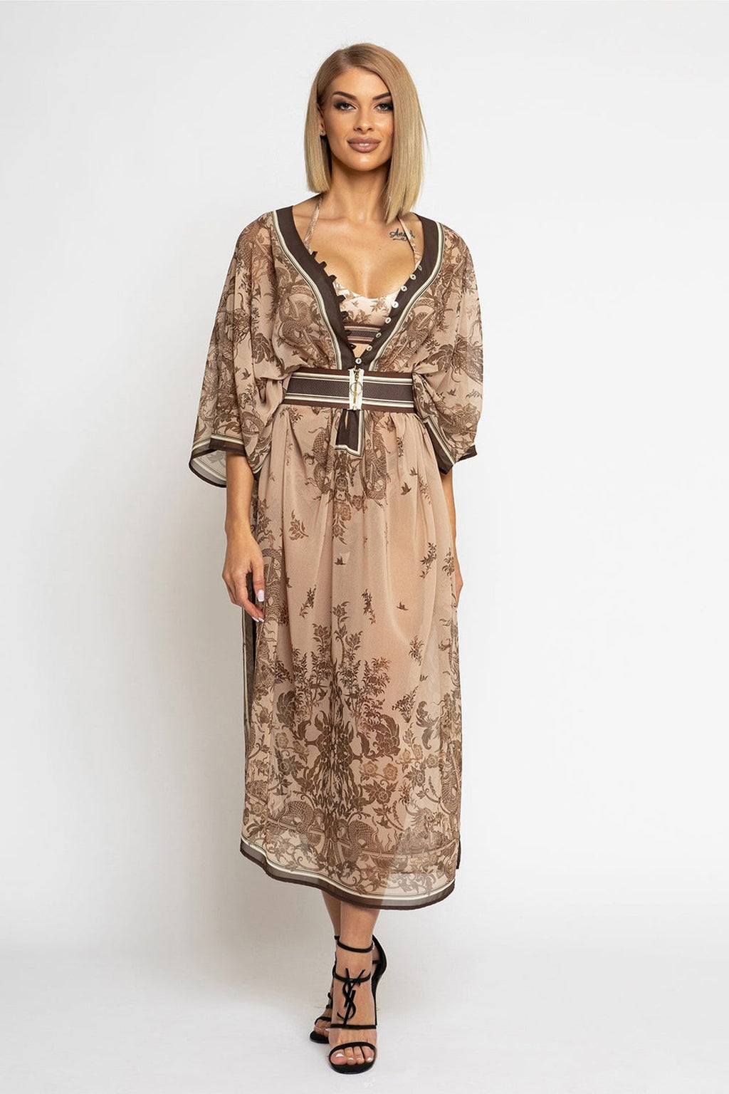 CAFTAN EN SOIE ET COTON - BEIGE ASIATIQUE