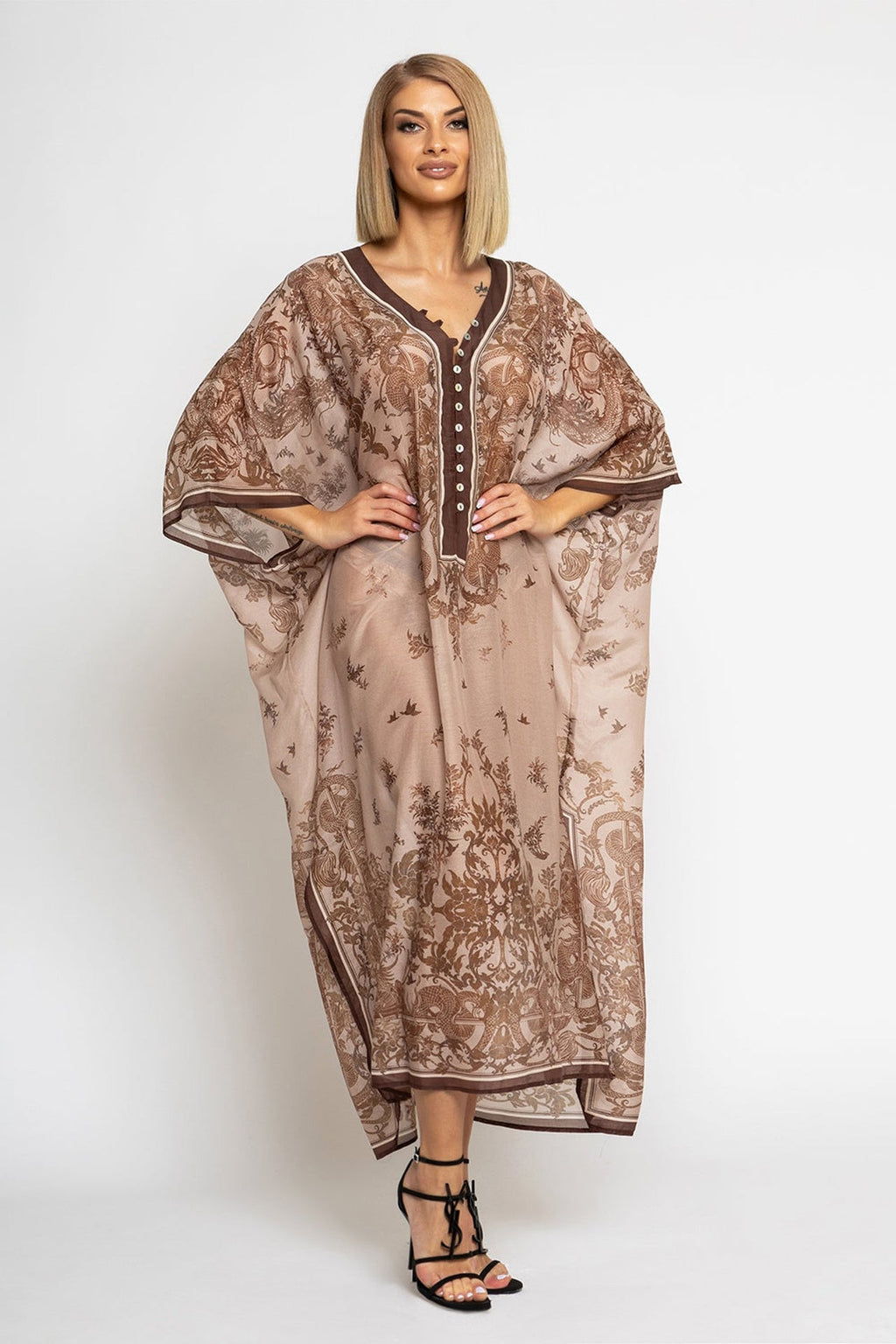 CAFTAN EN SOIE ET COTON - BEIGE ASIATIQUE