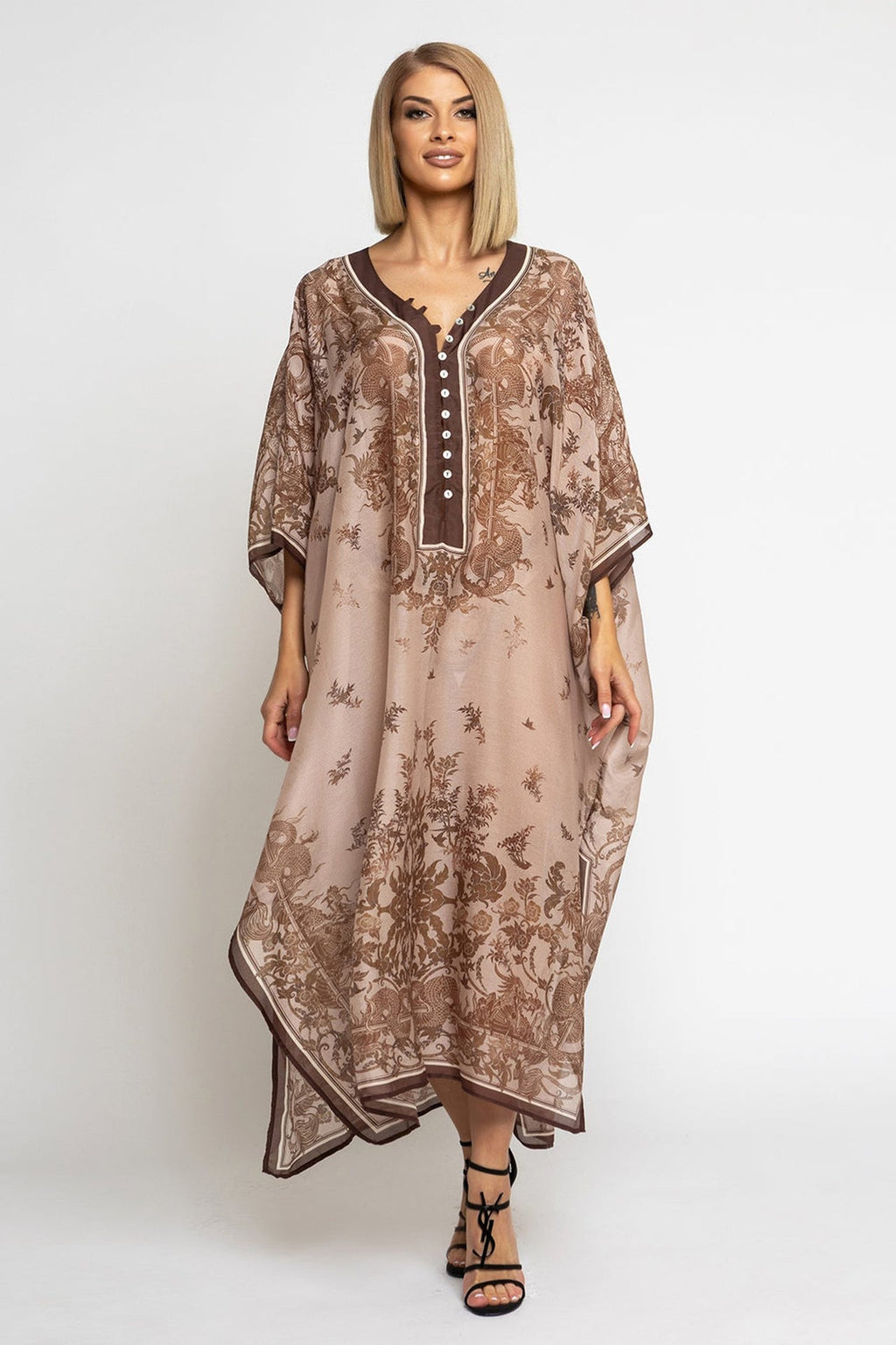 SILK COTTON CAFTAN - ASIA BEIGE - Fashion Roots