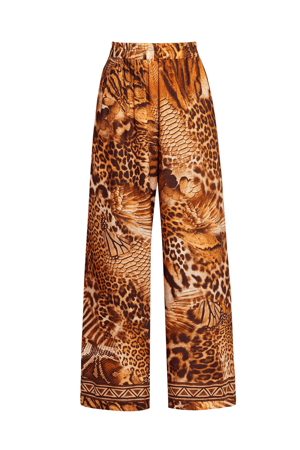 SATIN VISCOSE LOOSE FIT PANTS - LEO SAND - Fashion Roots