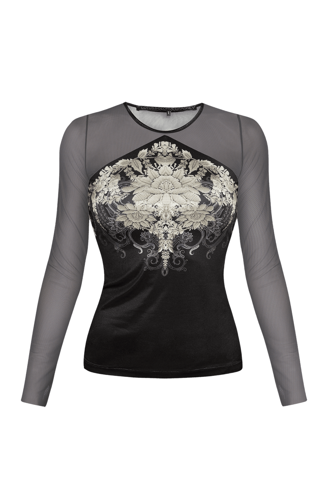 BLOUSE WITH PRINT - FROZEN LOTUS JIORO ВТАЛЕНА БЛУЗА С МРЕЖЕСТИ РЪКАВИ - FROZEN LOTUS JIORO