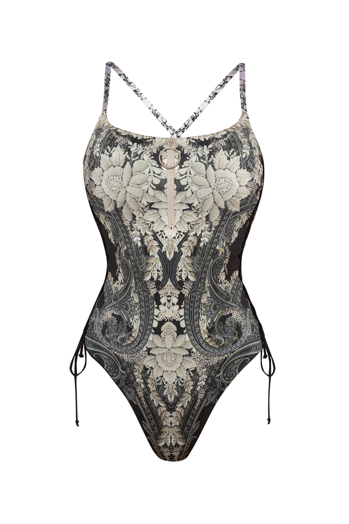 ONE-PIECE SWIMSUIT WITH ZIP AND SIDE TIES – FROZEN LOTUS - Fashion Roots