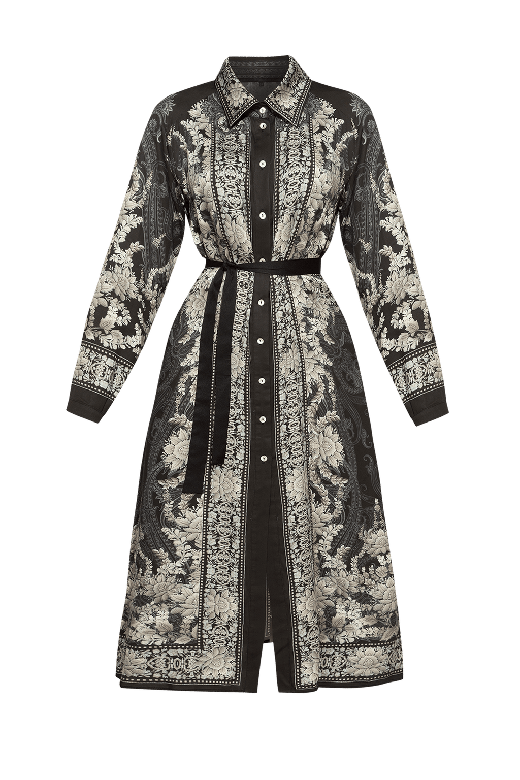 VISCOSE SHIRT DRESS WITH REMOVABLE BELT - FROZEN LOTUS