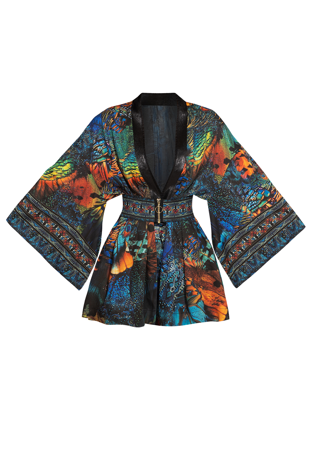 CROPPED VISCOSE KIMONO WITH ELASTIC BELT- AMAZONIA