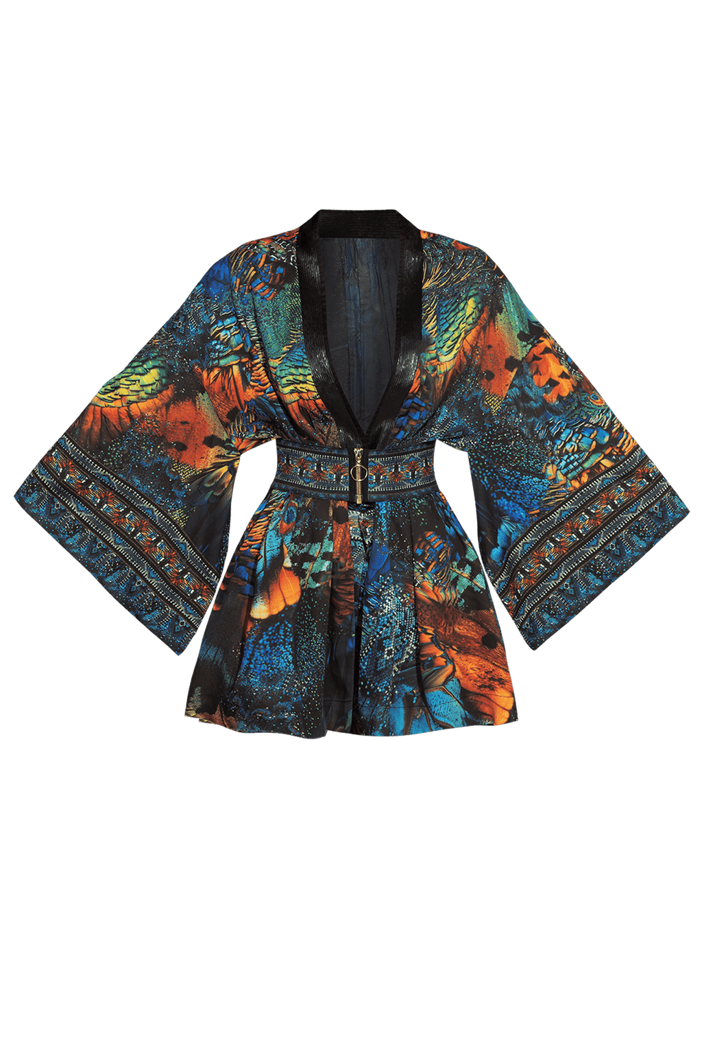 KIMONO COURT EN VISCOSE AVEC CEINTURE ÉLASTIQUE - AMAZONIA