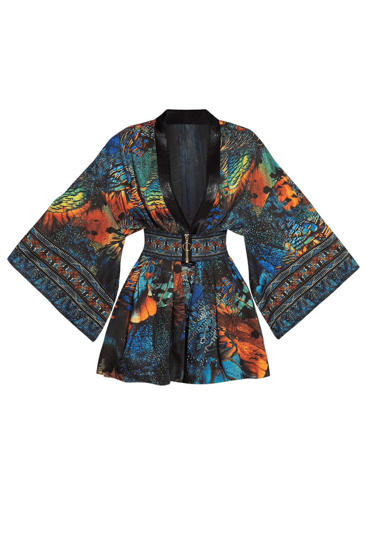 KIMONO COURT EN VISCOSE AVEC CEINTURE ÉLASTIQUE - AMAZONIA