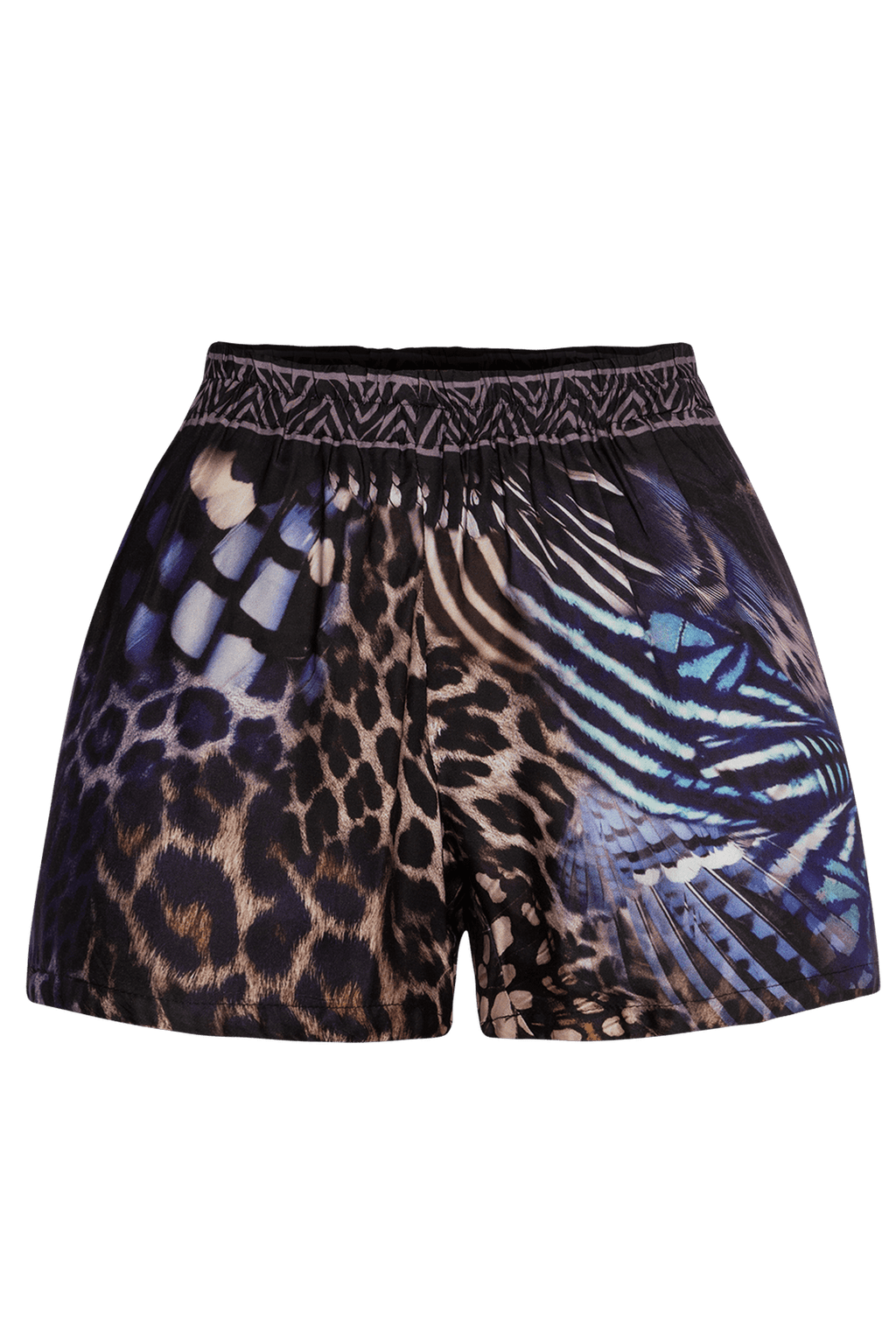 WOMEN'S SATIN VISCOSE SHORTS - LEO NEON DARK JIORO ДАМСКИ ШОРТИ ОТ ЛЪСКАВА ВИСКОЗА - LEO NEON DARK JIORO