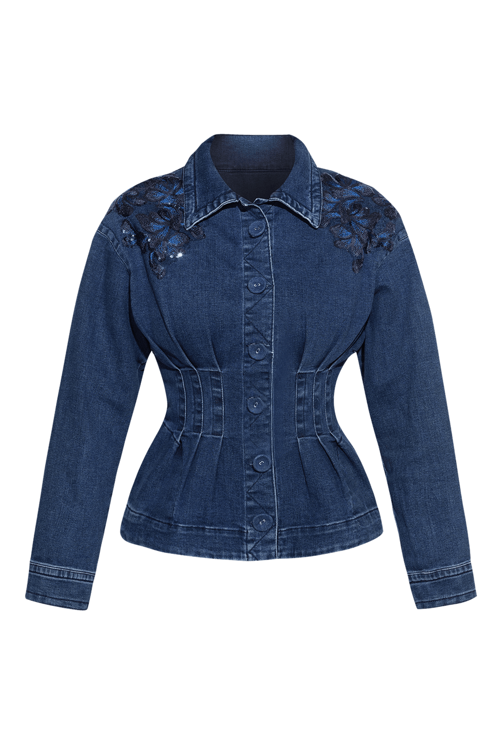 DENIM BLAZER WITH LACE APPLIQUÉS - ESSENTIALS