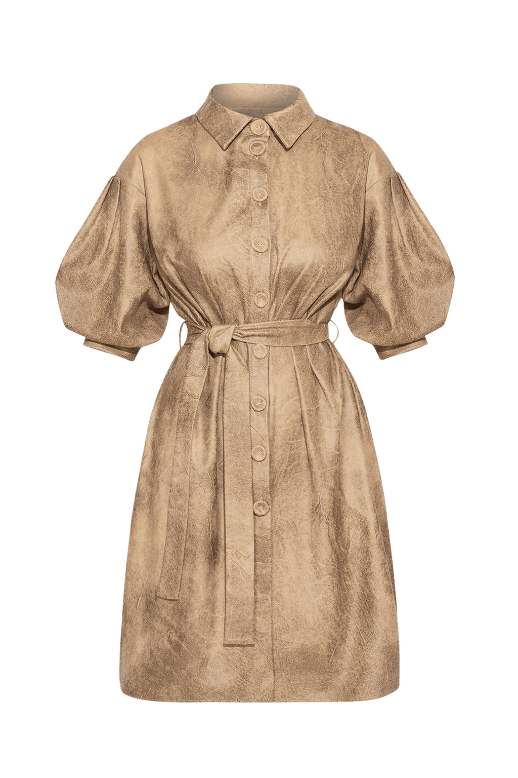 SUEDE-LOOK SHIRT DRESS IN CAPPUCINO - ESSENTIALS - Fashion Roots