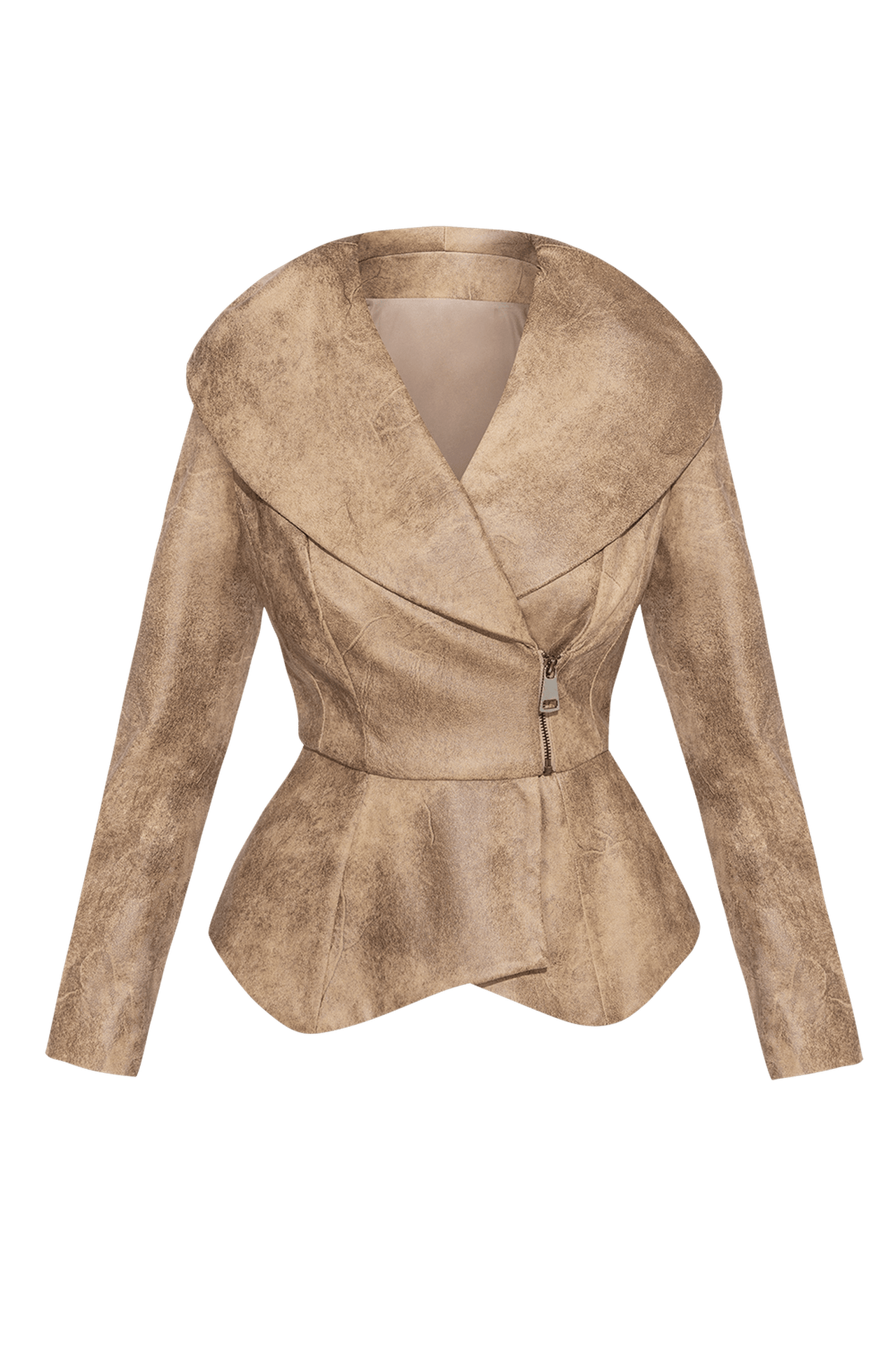 SUEDE-LOOK BLAZER WITH ASYMMETRICAL CLOSURE IN CAPPUCINO- ESSENTIALS JIORO БЛЕЙЗЕР С ШАЛ ЯКА ОТ ВЕЛУР В ЦВЯТ КАПУЧИНО - ESSENTIALS JIORO