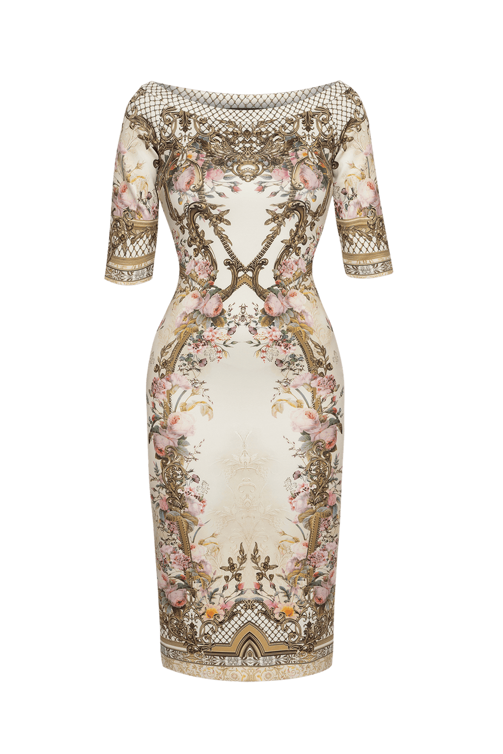 OPEN SHOULDERS DRESS -  BAROQUE FLOWERS JIORO ВТАЛЕНА РОКЛЯ С ОТВОРЕНО ДЕКОЛТЕ - БАРОК С ФЛОРАЛЕН МОТИВ JIORO