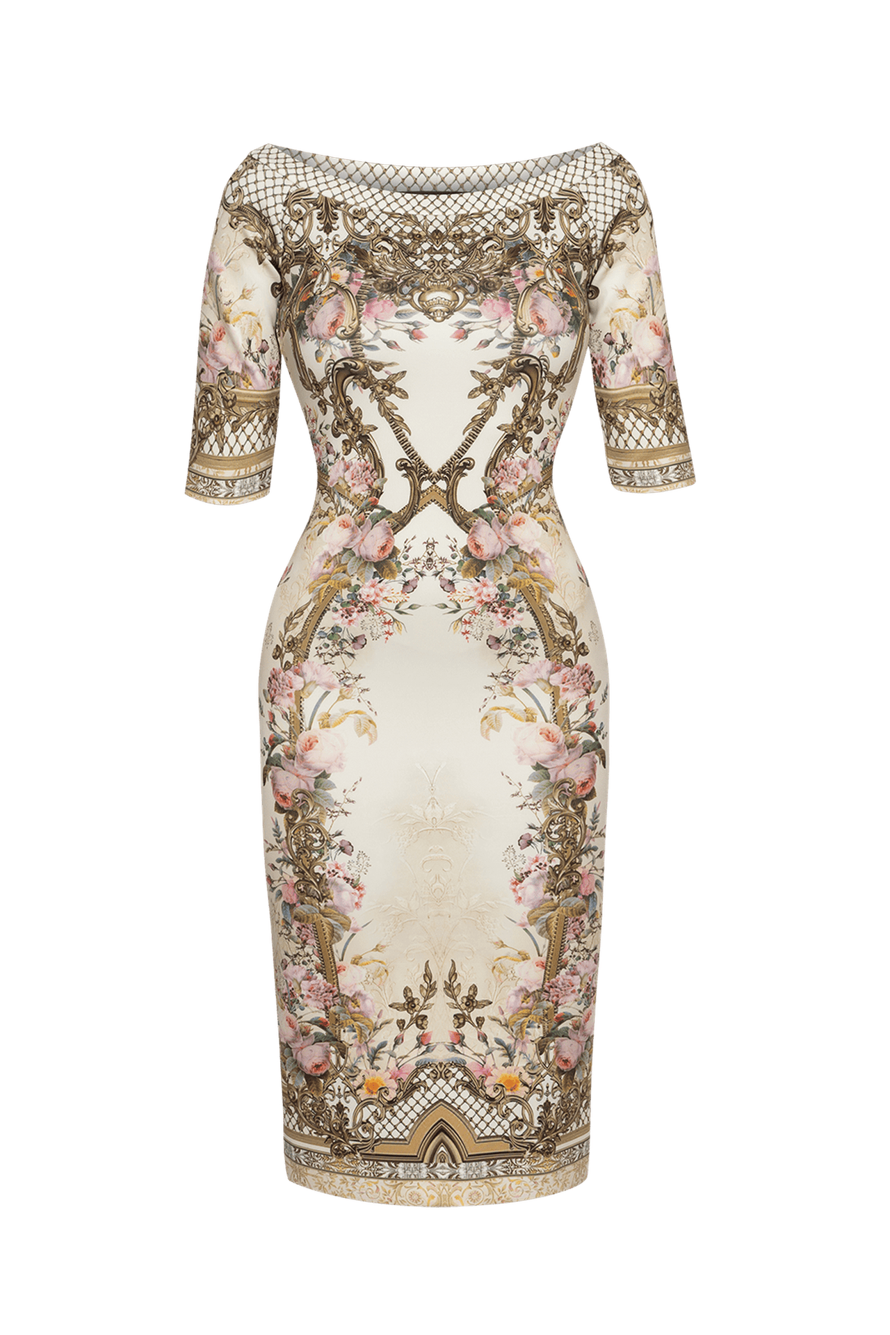OPEN SHOULDERS DRESS -  BAROQUE FLOWERS JIORO ВТАЛЕНА РОКЛЯ С ОТВОРЕНО ДЕКОЛТЕ - БАРОК С ФЛОРАЛЕН МОТИВ JIORO