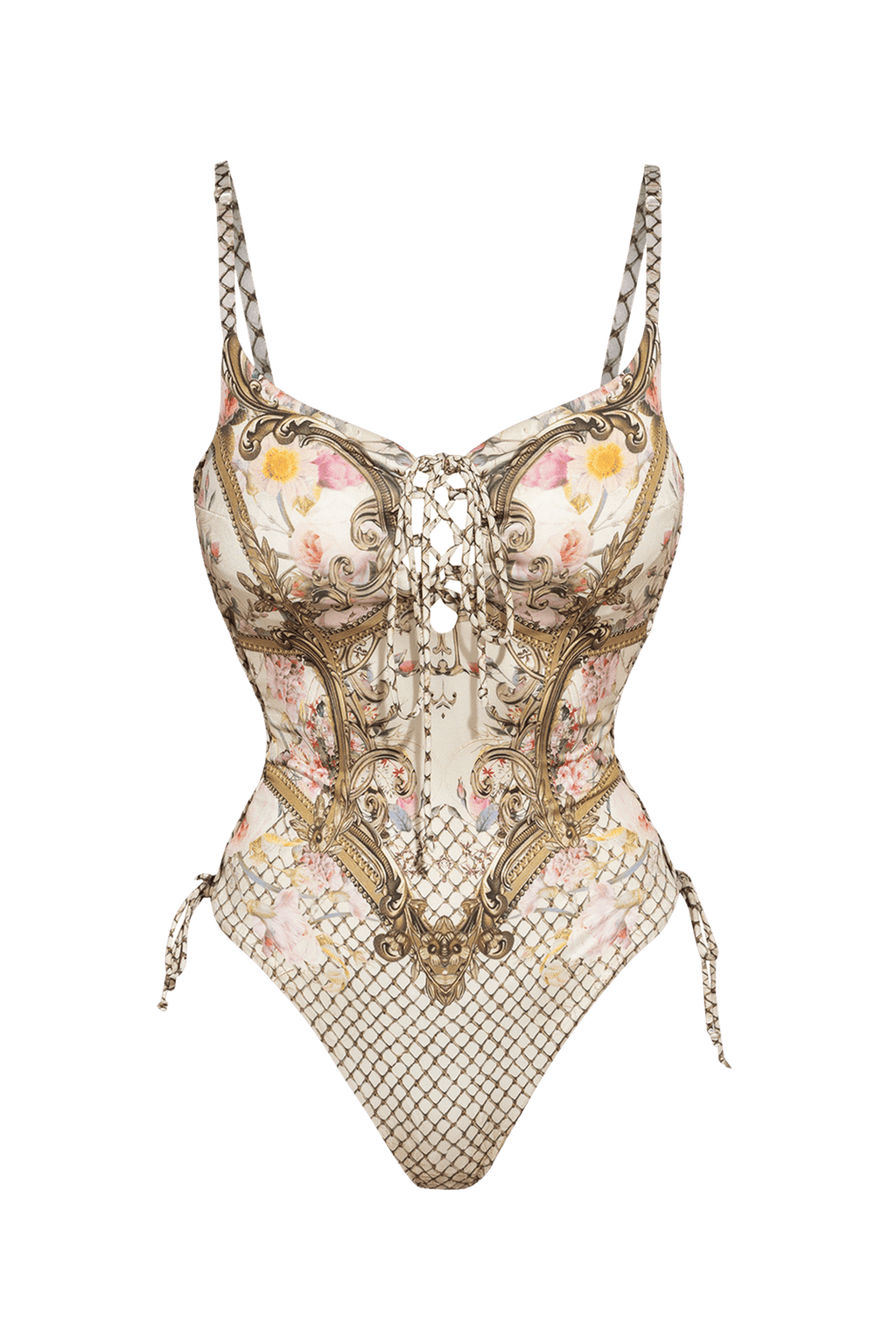 ONE-PIECE SWIMSUIT - BAROQUE FLOWERS JIORO ЦЯЛ БАНСКИ С V-ДЕКОЛТЕ С ВРЪЗКИ - BAROQUE FLOWERS JIORO