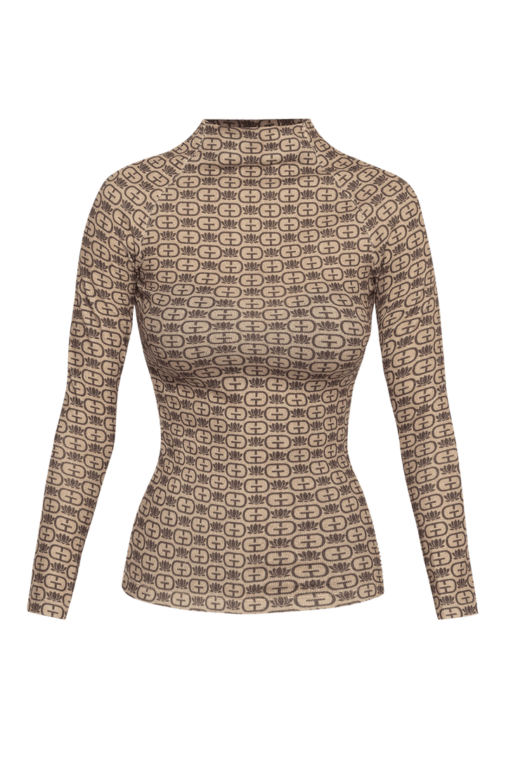TOP MADE OF FINE KNITWEAR - DARK BROWN LOGO JIORO ТОП ОТ ФИНО ПЛЕТИВО - DARK BROWN LOGO JIORO