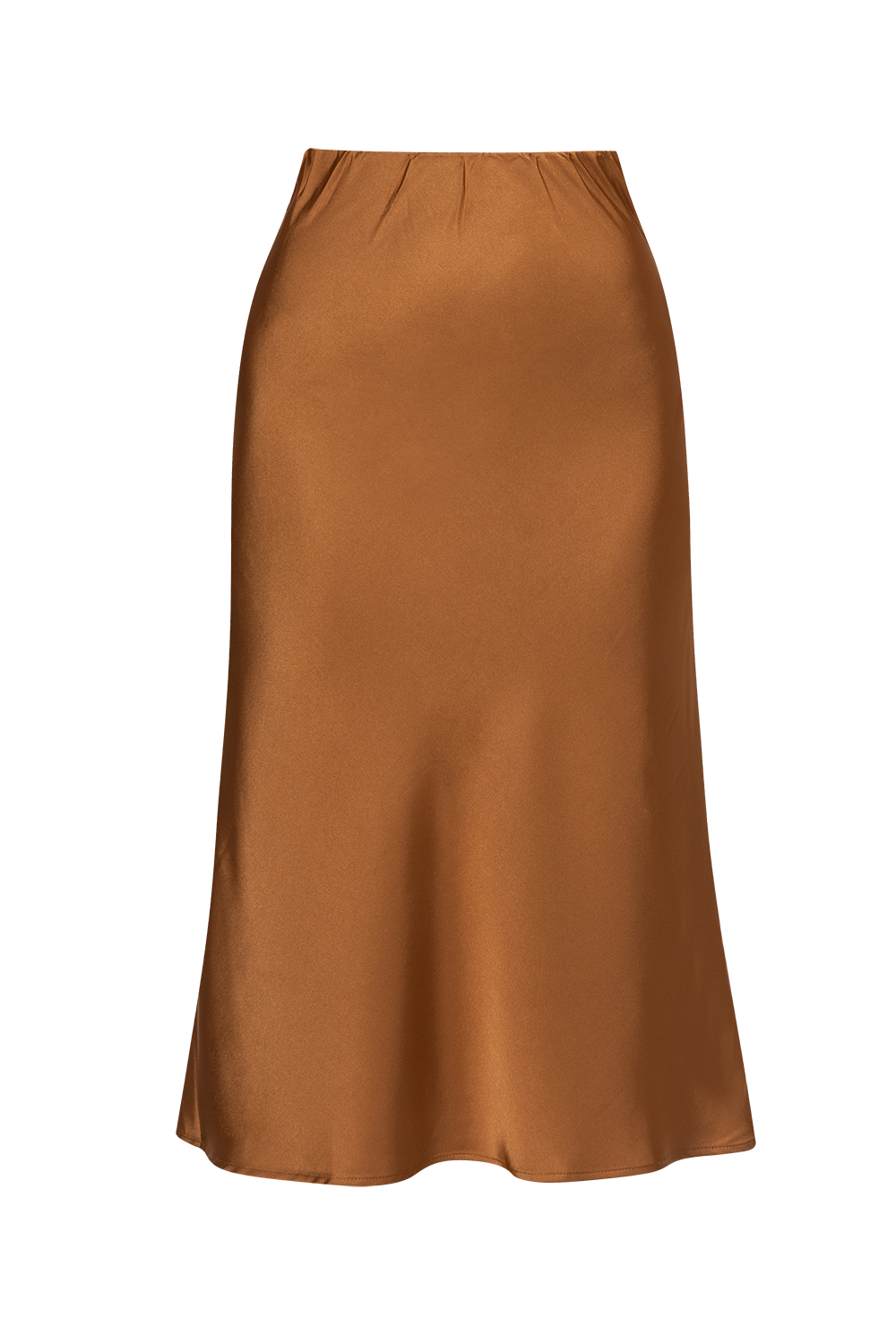 BIAS-CUT SATIN SKIRT WITH ELASTIC WAISTBAND IN BROWN - ESSENTIALS