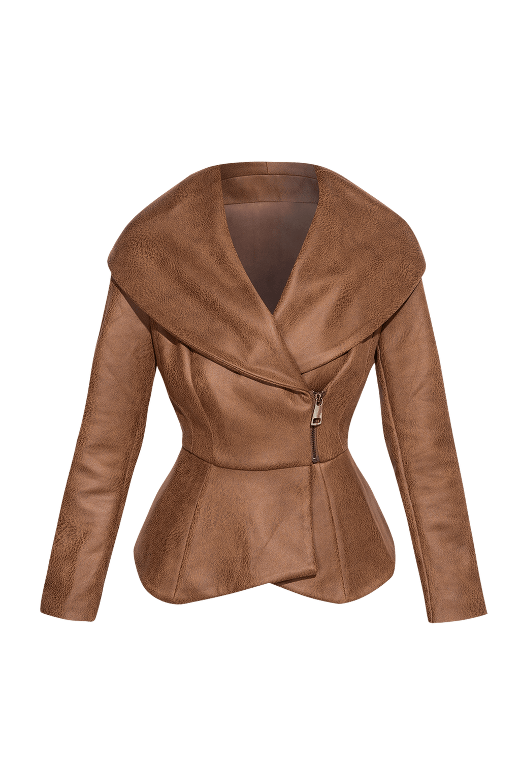 SUEDE-LOOK BLAZER WITH ASYMMETRICAL CLOSURE  IN BROWN- ESSENTIALS JIORO БЛЕЙЗЕР С ШАЛ ЯКА ОТ ВЕЛУР В КАФЯВО - ESSENTIALS JIORO