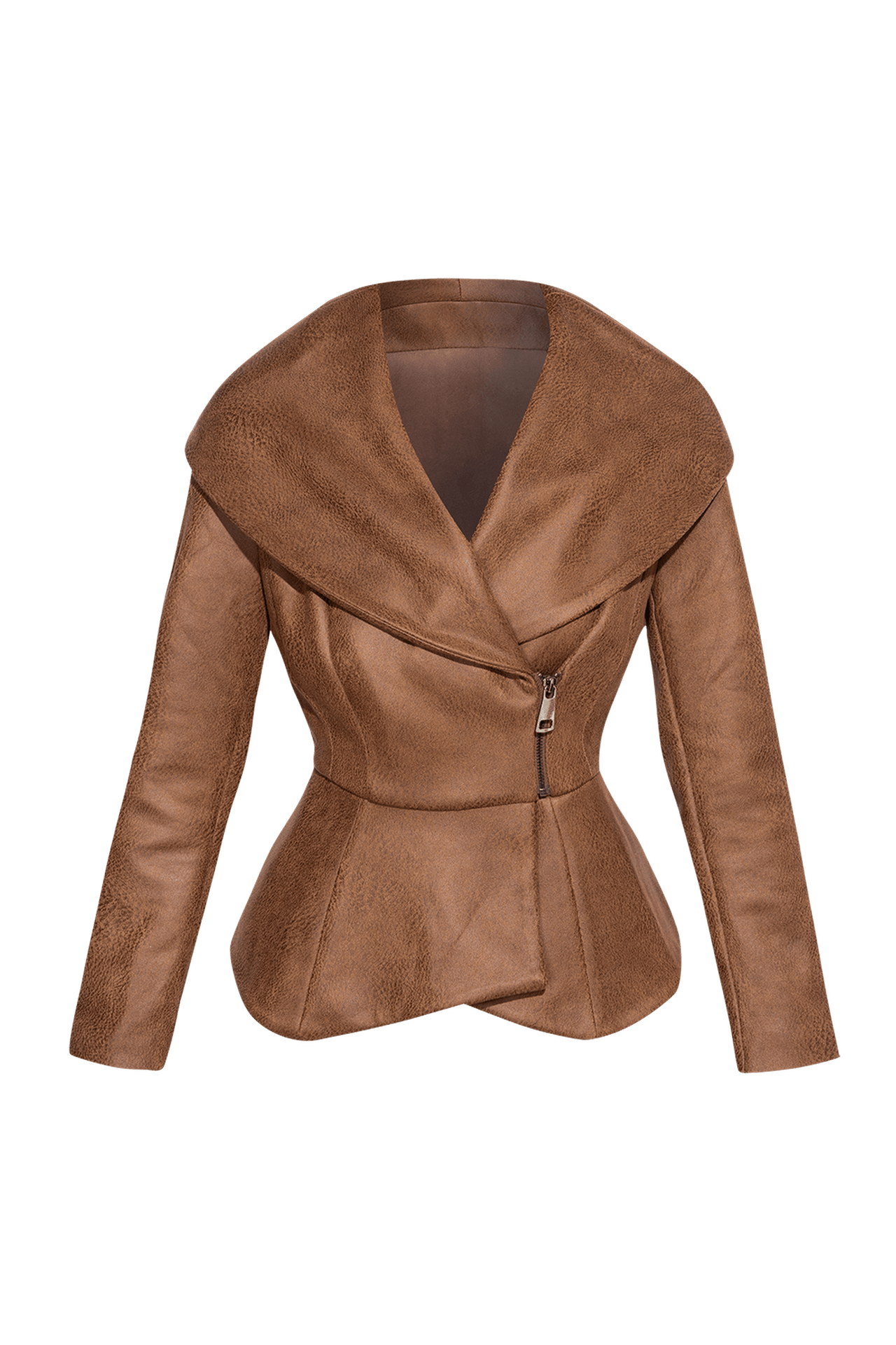 SUEDE-LOOK BLAZER WITH ASYMMETRICAL CLOSURE  IN BROWN- ESSENTIALS JIORO БЛЕЙЗЕР С ШАЛ ЯКА ОТ ВЕЛУР В КАФЯВО - ESSENTIALS JIORO