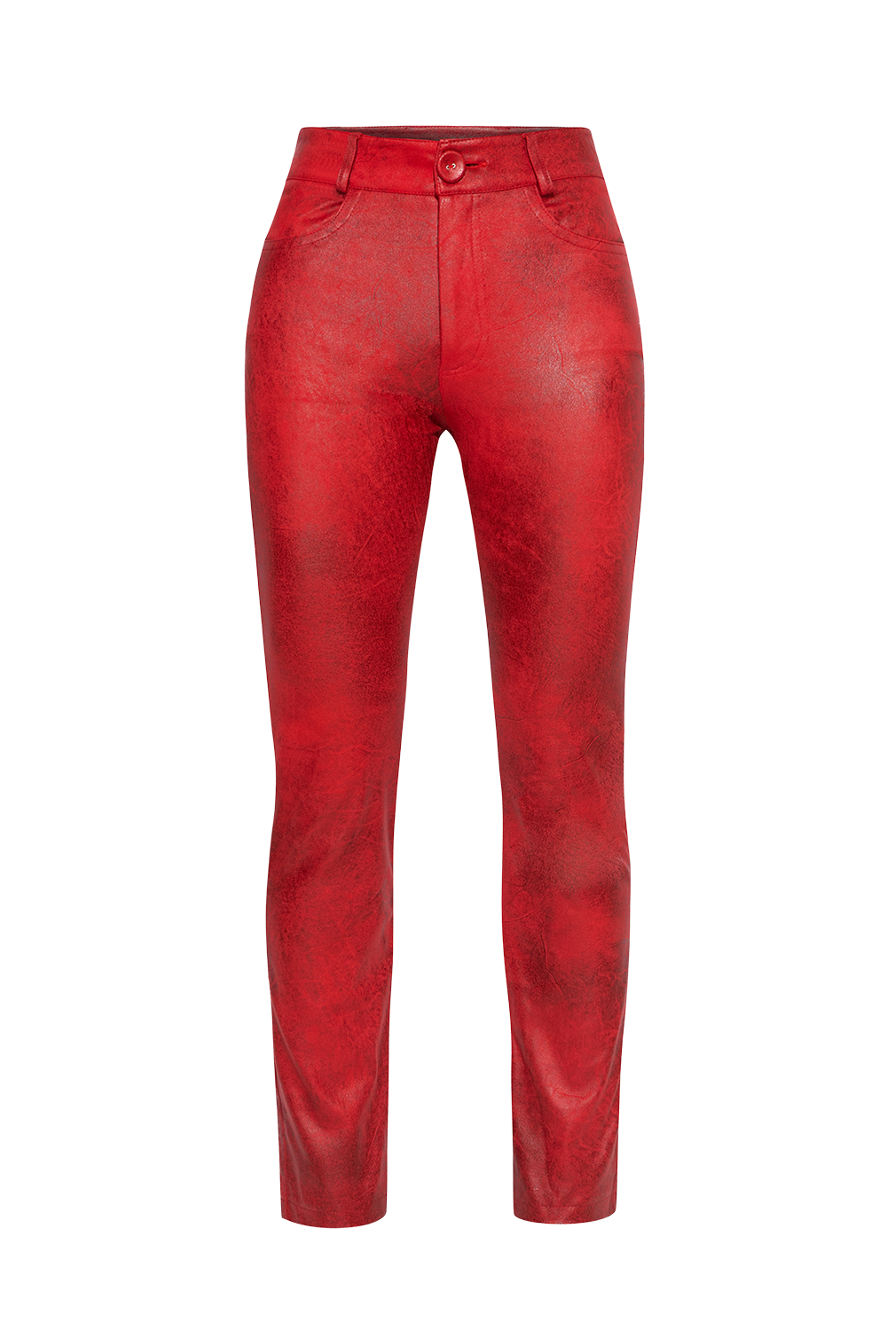 SUEDE LOOK SKINNY 5-POCKET PANTS IN RED - ESSENTIALS JIORO ПАНТАЛОН СЛИМ В ЧЕРВЕН ВЕЛУР - ESSENTIALS JIORO