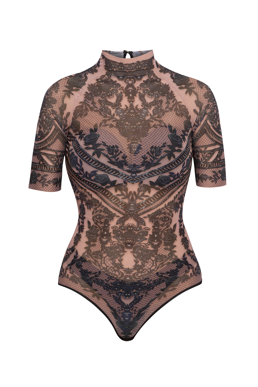 SHORT SLEEVE MESH BODYSUIT - GRAFFITI POWDER JIORO БОДИ С КЪС РЪКАВ ОТ МРЕЖА - GRAFFITI POWDER JIORO