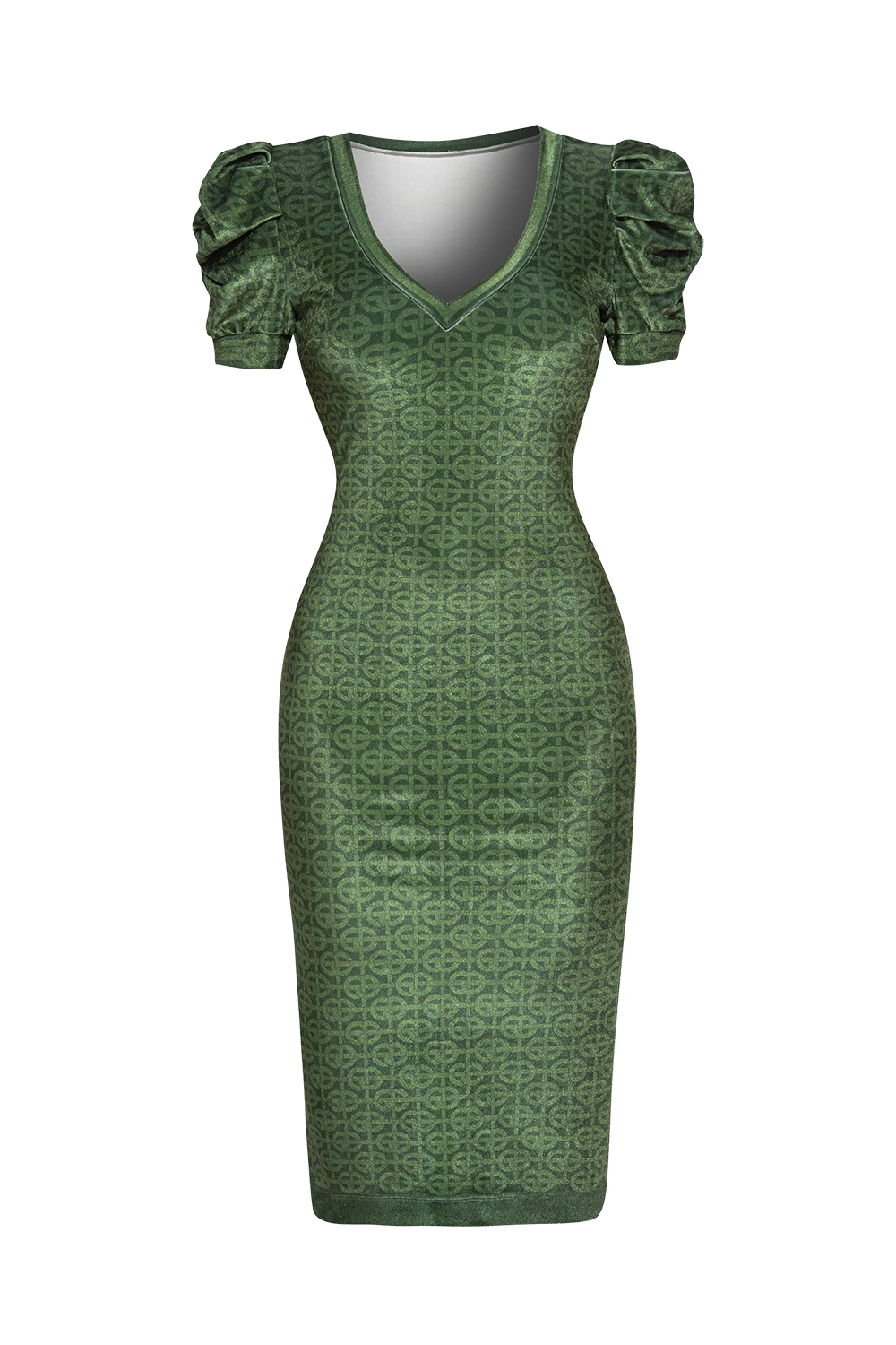 ROBE EN VELOURS À MANCHES BOUFFANTES - LOGO VERT ÉMERAUDE