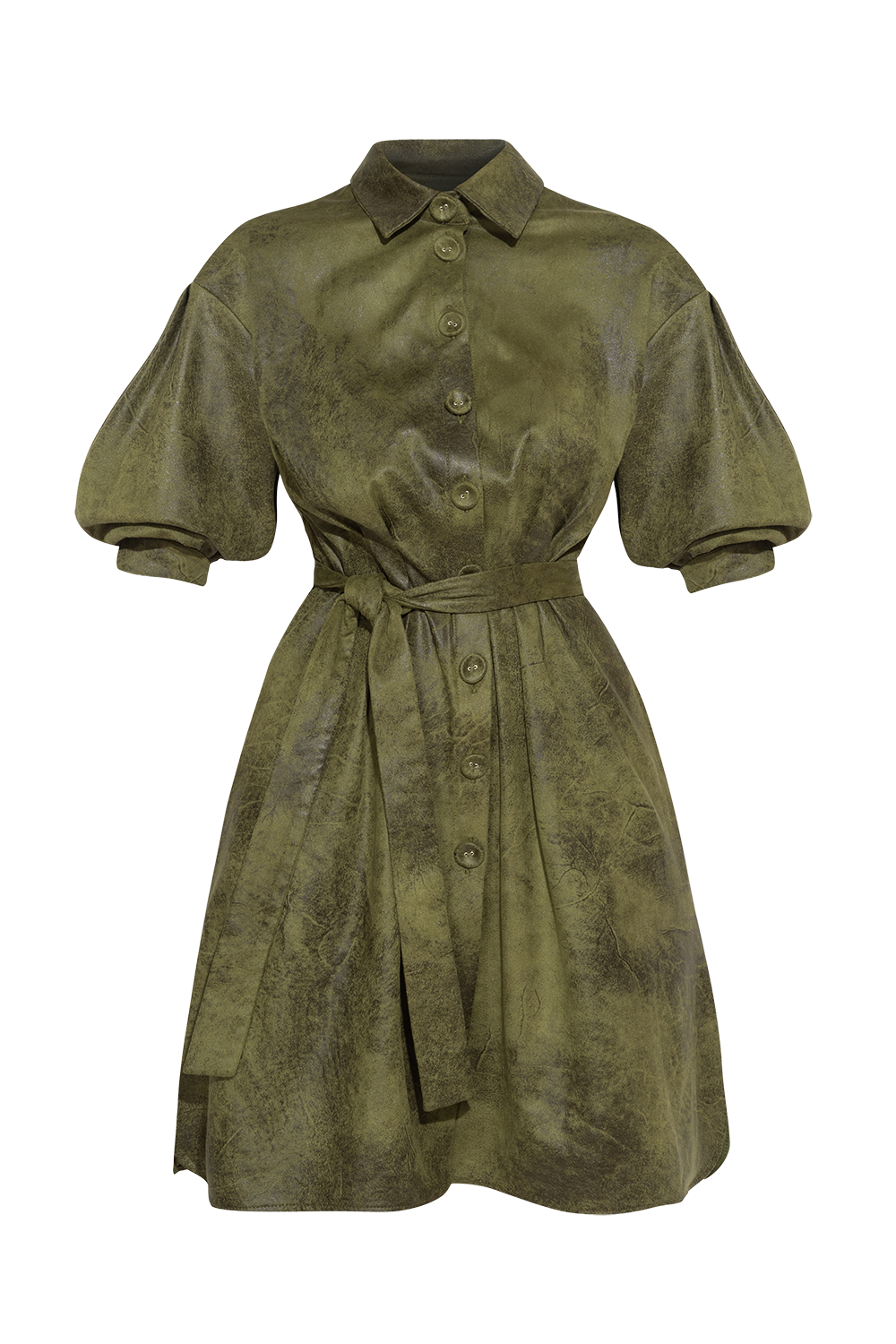 ROBE CHEMISE ASPECT DAIM VERT OLIVE - ESSENTIALS