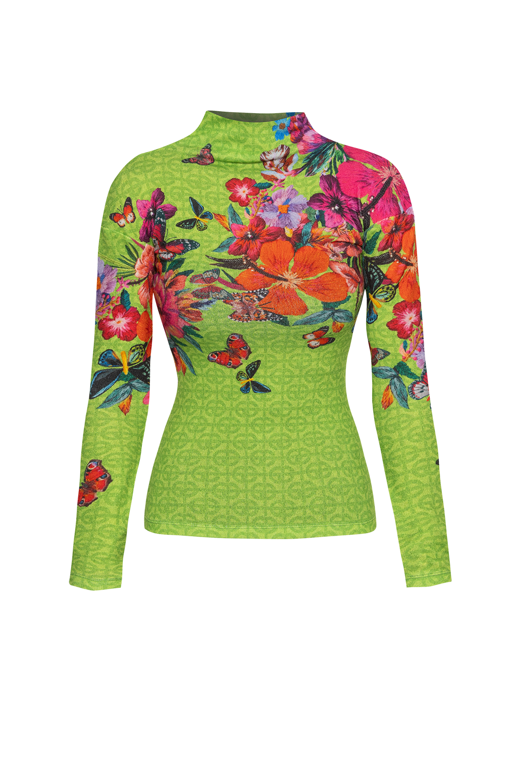 KNITTED TURTLENECK BLOUSE WITH HIGH NECK - ACID GREEN LOGO JIORO  ПОЛО БЛУЗА ОТ ПЛЕТИВО С ВИСОКА ЯКА – ACID GREEN LOGO JIORO