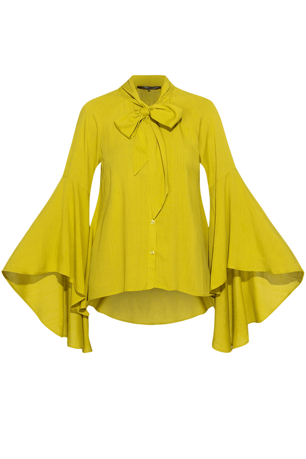YELLOW ORCHE VISCOSE BLOUSE WITH FLARED SLEEVES - ESSENTIALS - Fashion Roots